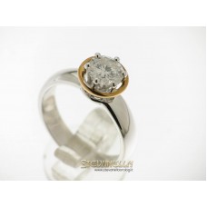 Anello solitario oro bianco e rosa 18kt diamante taglio brillante ct. 1,10 colore G purezza I1